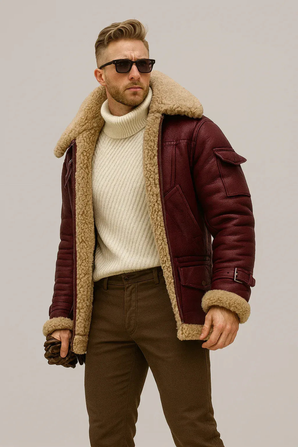 Edgar | Winter-Lederjacke mit Lammfellfutter