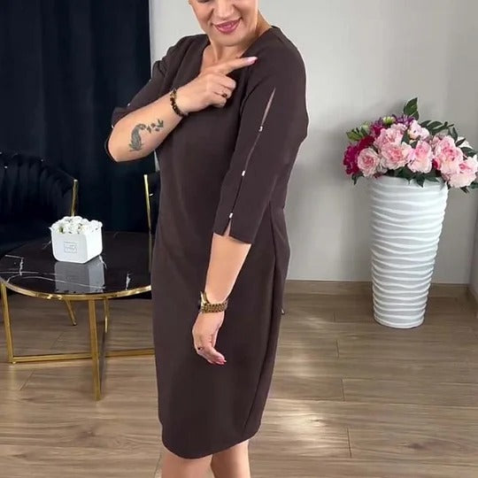 Nariel | Knielanges Kleid mit V-Ausschnitt