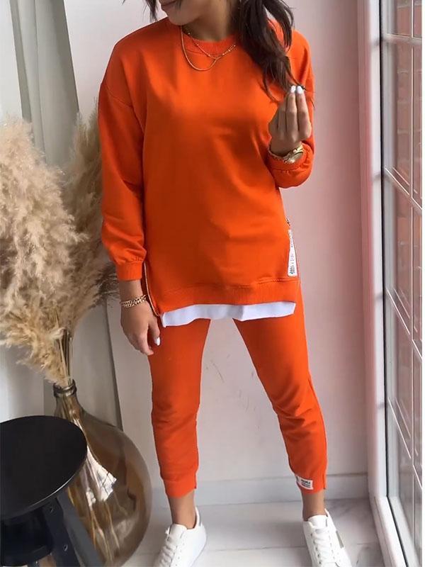 Adriana | Damen Patchwork Zweiteiliges Top und Hose Sweatshirt - Orange / S