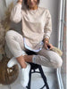 Adriana | Damen Patchwork Zweiteiliges Top und Hose Sweatshirt - Khaki / S