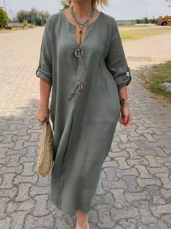 Amy | Leichtes Kleid aus Baumwolle und Leinen mit V-Ausschnitt