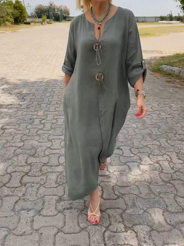 Amy | Leichtes Kleid aus Baumwolle und Leinen mit V-Ausschnitt