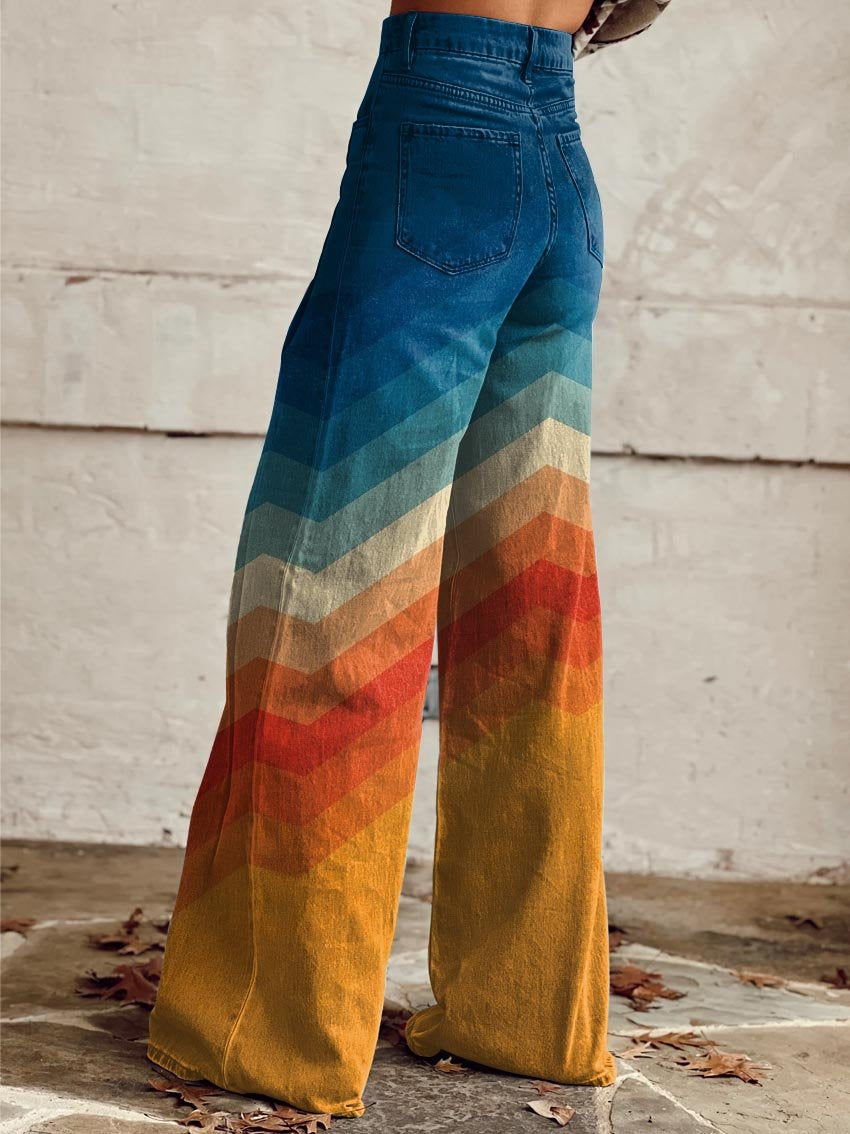 Cher | Stilvolle Chevron-Hose im Retro-Look mit weitem Bein
