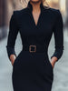 Wynter | Elegantes schwarzes Kleid, tailliert & mit Gürtel