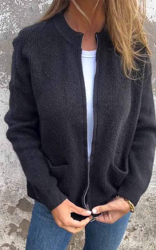Mara | Reißverschluss-Strickjacke aus Baumwolle - Grau / S
