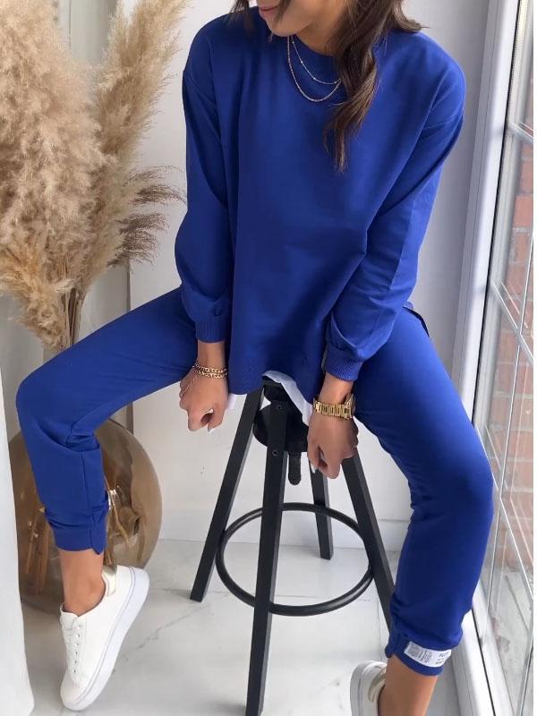 Adriana | Damen Patchwork Zweiteiliges Top und Hose Sweatshirt - Blau / S