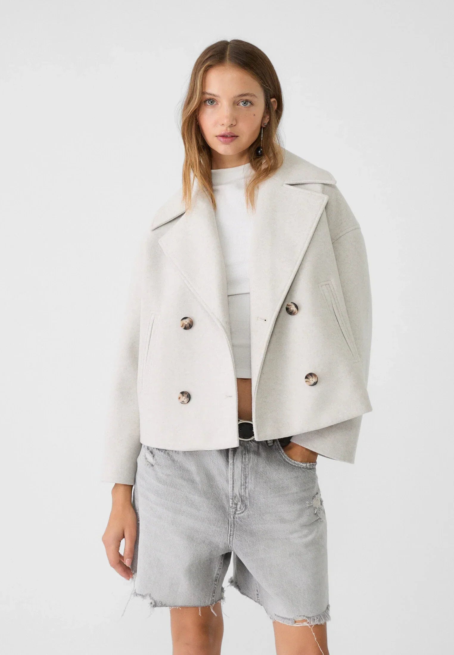 Vespera™ – Kurzgeschnittener Wollmantel für Damen - Beige / XS