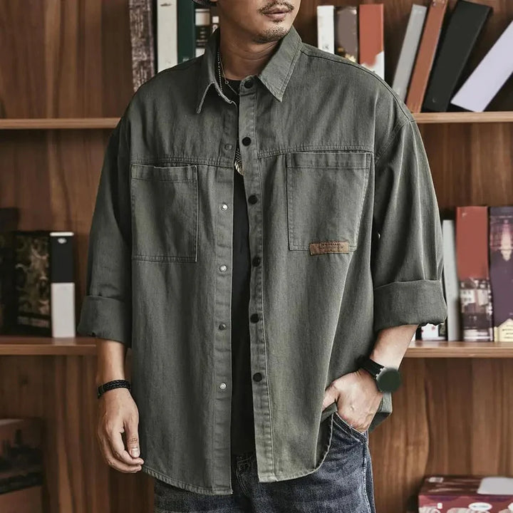 Gianni™ - Großes Hemd im klassischen Vintage-Look - Militärgrün / M