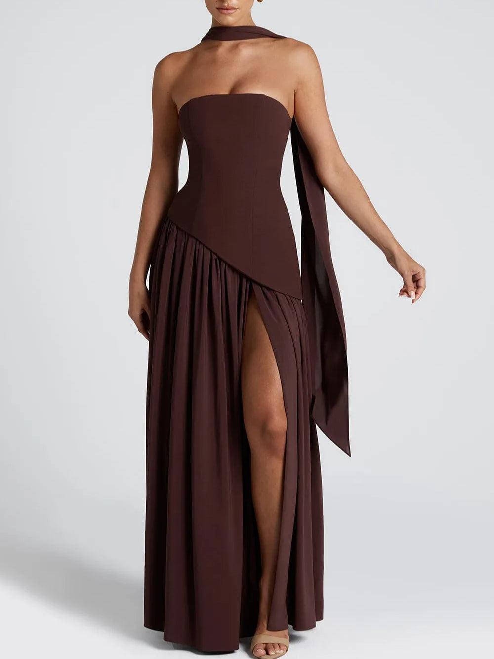 Amaris | stilvolles Maxikleid mit Schlitz und Schleifendetail