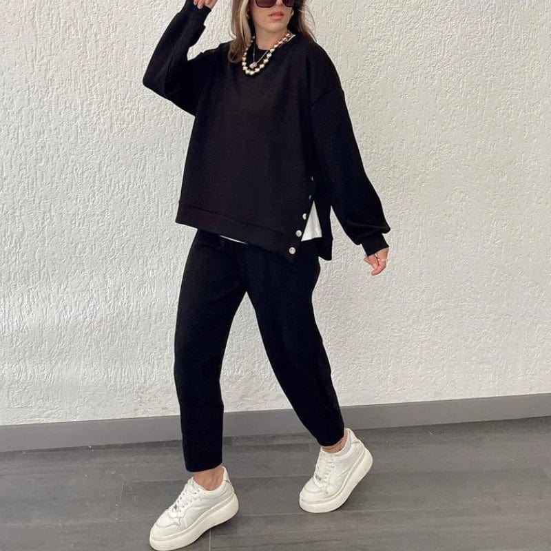 Isa | Elegantes Set aus Oberteil und Hose - Casual set - Schwarz / S