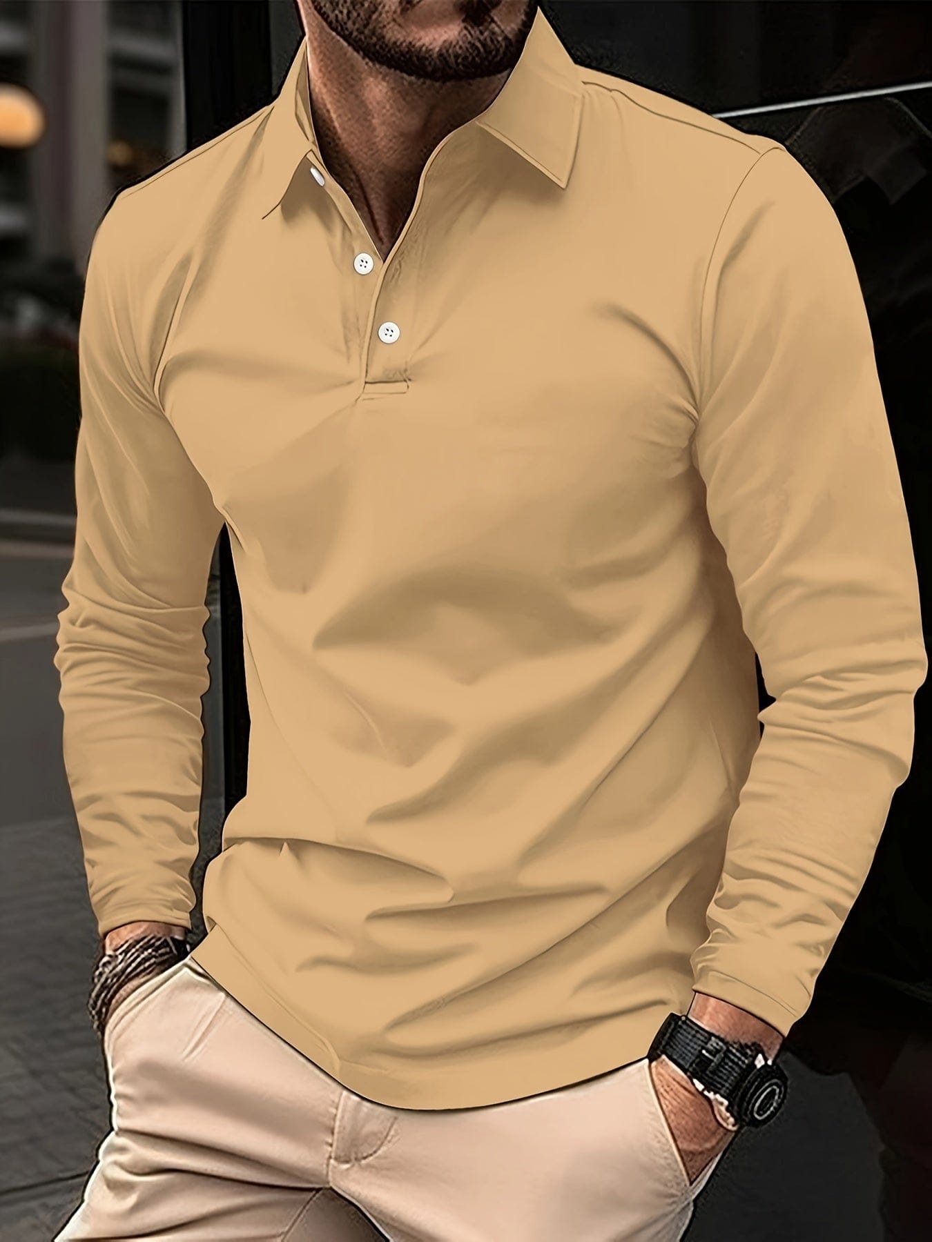 Raven | Langärmliges Poloshirt - Khaki / S