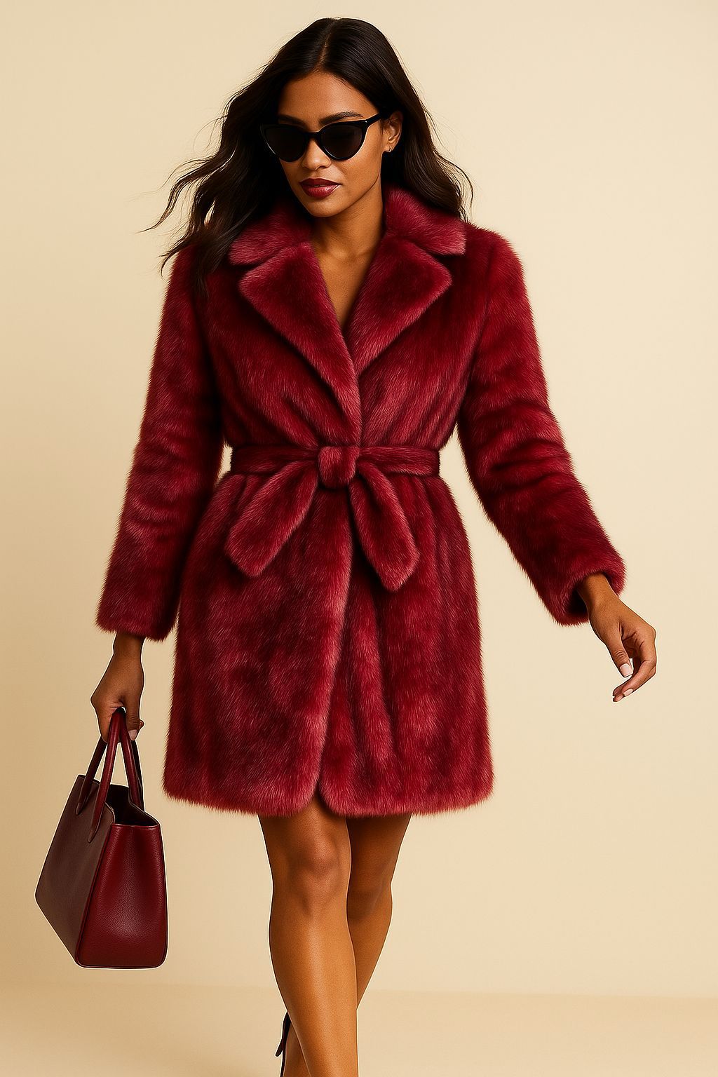 Torina | Luxuriöser Kunstpelzmantel mit Gürtel