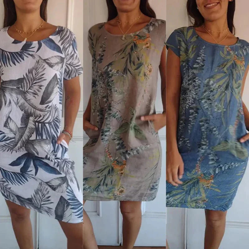 Teres | Rundhalskleid mit botanischem Print