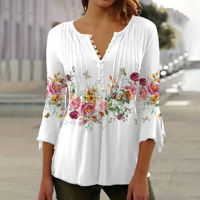 Adinna | Damenbluse mit V-Ausschnitt und Print