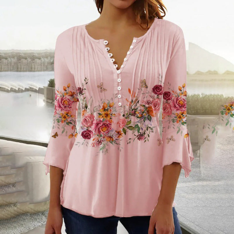 Adinna | Damenbluse mit V-Ausschnitt und Print