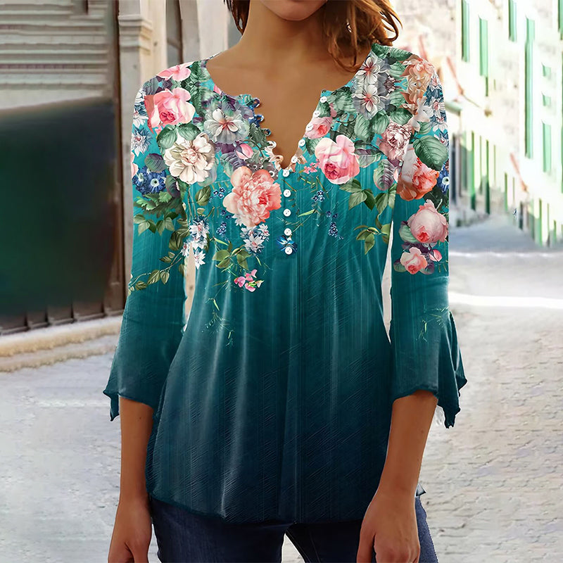 Adinna | Damenbluse mit V-Ausschnitt und Print