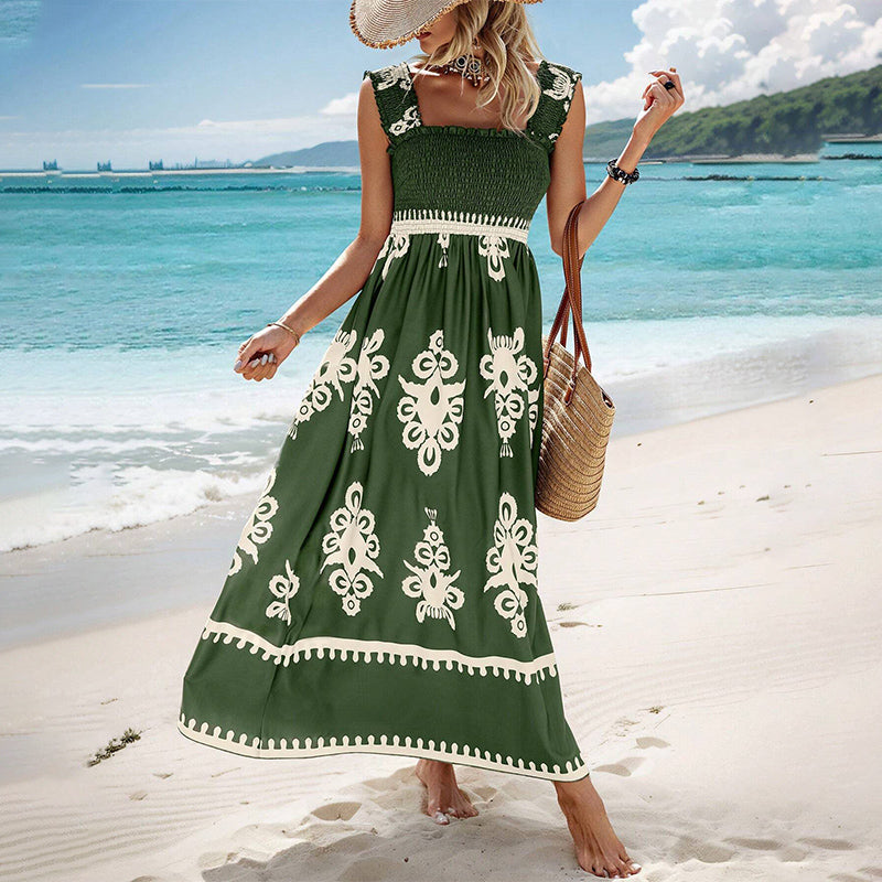Felia | Gesmoktes hochgeschlossenes Maxikleid
