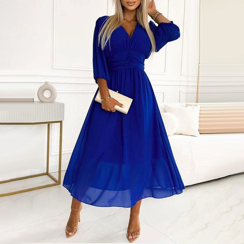 Frieda | Elegantes Chiffonkleid mit tiefem V-Ausschnitt