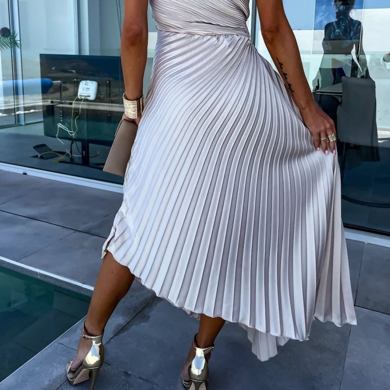 Irma | Stilvolles Einschultriges Maxikleid mit plissiertem Saum