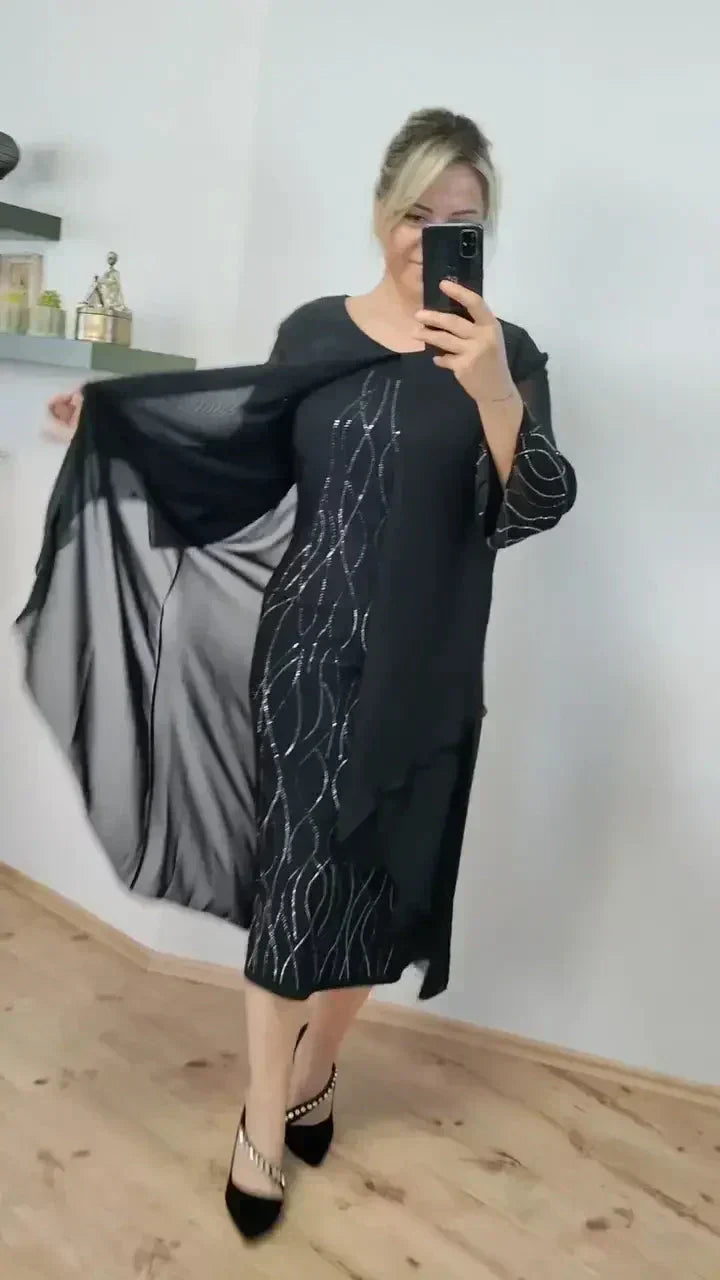 Mirah | Elegantes Midikleid mit durchsichtigem Overlay