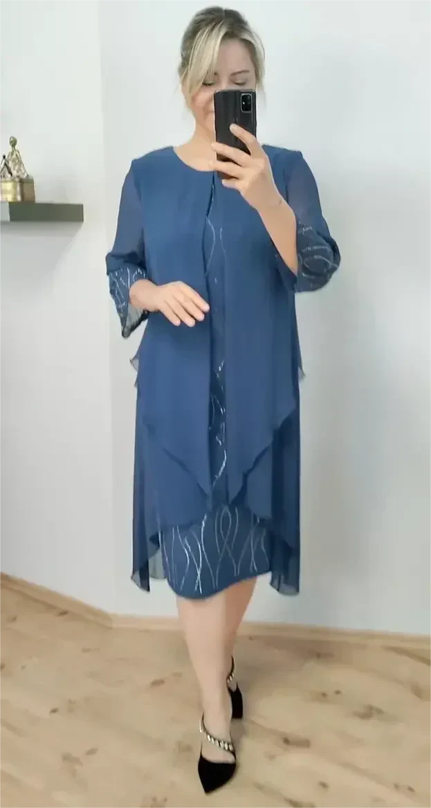 Mirah | Elegantes Midikleid mit durchsichtigem Overlay