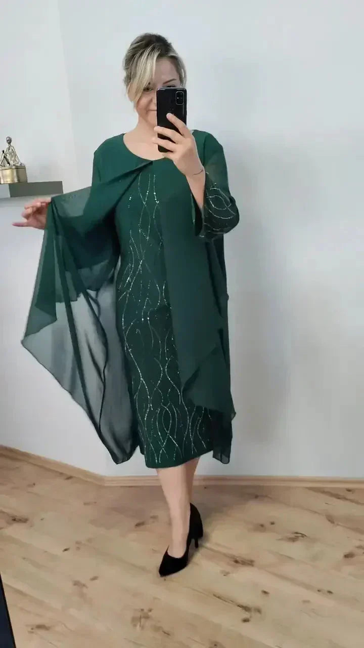 Mirah | Elegantes Midikleid mit durchsichtigem Overlay