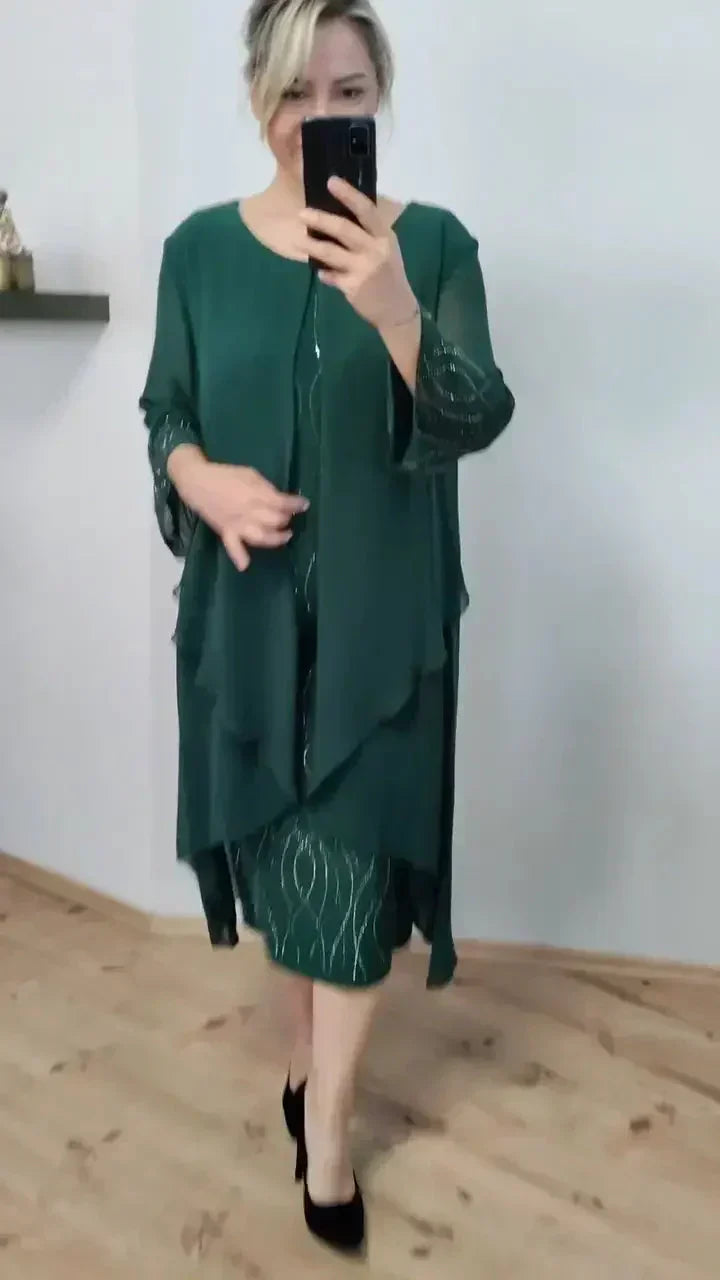Mirah | Elegantes Midikleid mit durchsichtigem Overlay