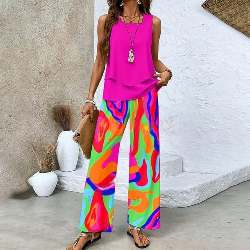 Ratchel | Modisches Damen-Set mit bedrucktem Top und passender Hose