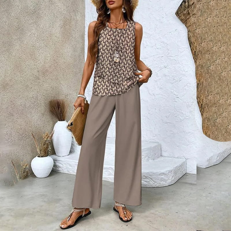 Ratchel | Modisches Damen-Set mit bedrucktem Top und passender Hose