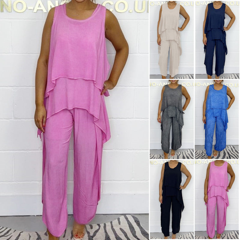 Paige | Lockeres ärmelloses Oberteil und Hosen-Set für Plus Size
