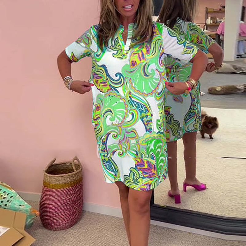 Oprah | Buntes Minikleid mit kurzen Ärmeln