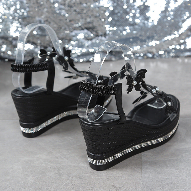 Lainey | Elegante Sandalen mit offener Spitze und Glitzerschmetterlingen