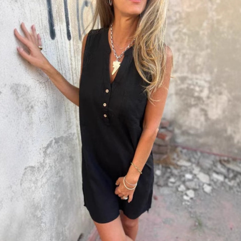 Cassie | Ärmelloses Minikleid mit Button-Down-Ausschnitt