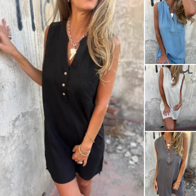 Cassie | Ärmelloses Minikleid mit Button-Down-Ausschnitt