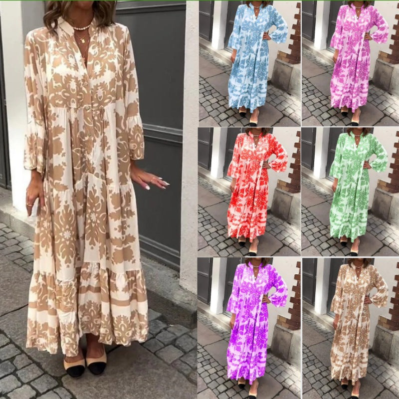 Trina | Lässiges Maxikleid mit Boho-Print und fließendem Schnitt