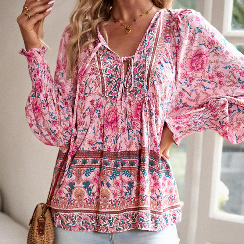 Betha | Bedrucktes Langarmshirt mit V-Ausschnitt
