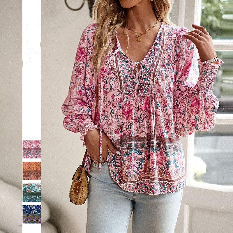 Betha | Bedrucktes Langarmshirt mit V-Ausschnitt