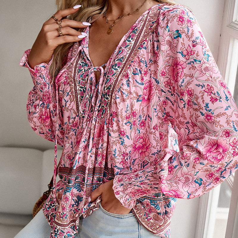 Betha | Bedrucktes Langarmshirt mit V-Ausschnitt