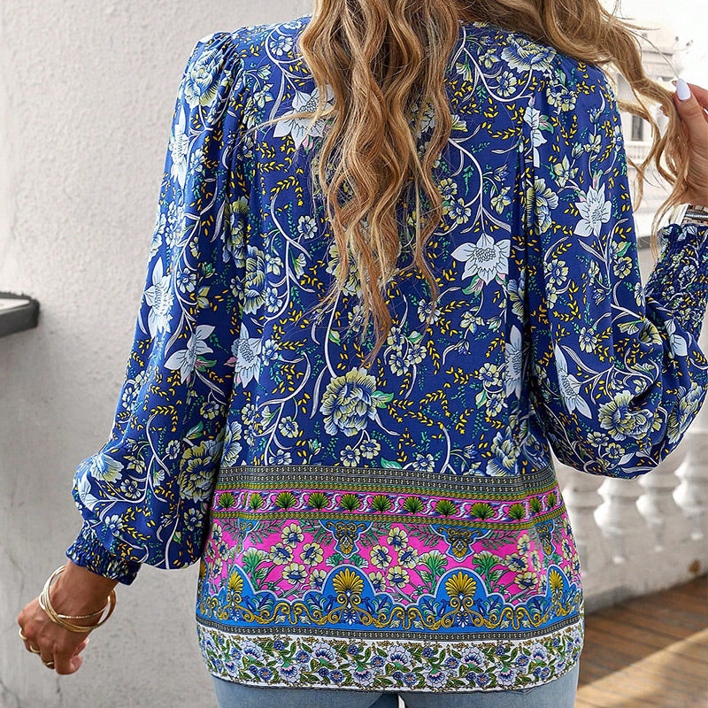 Betha | Bedrucktes Langarmshirt mit V-Ausschnitt
