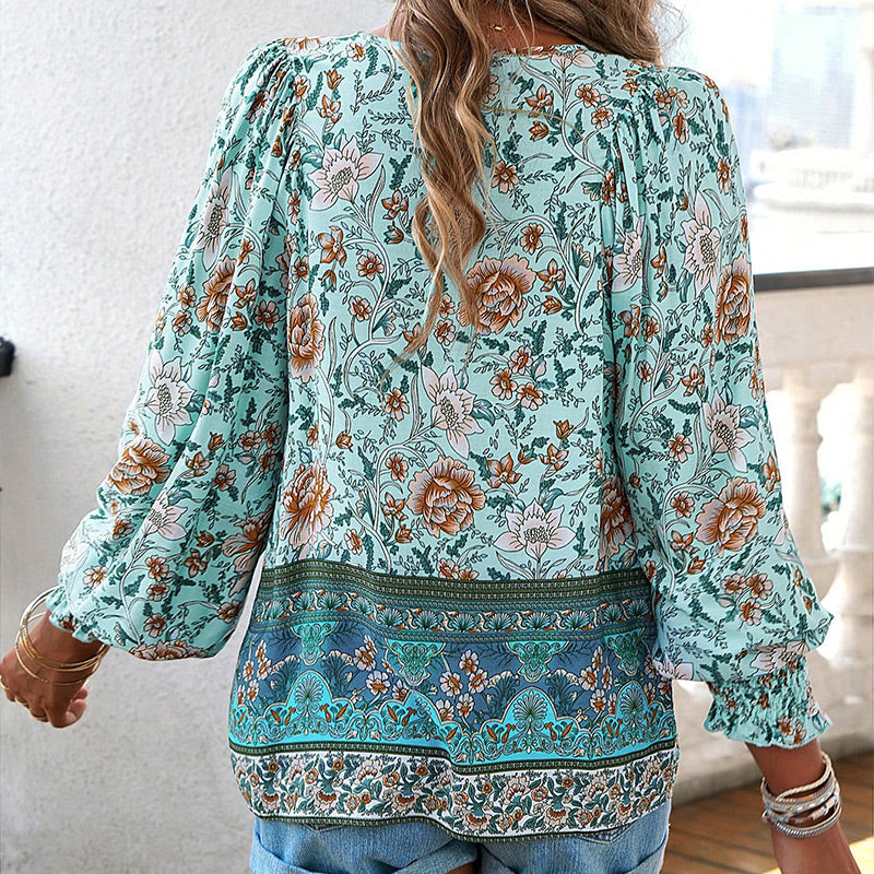 Betha | Bedrucktes Langarmshirt mit V-Ausschnitt