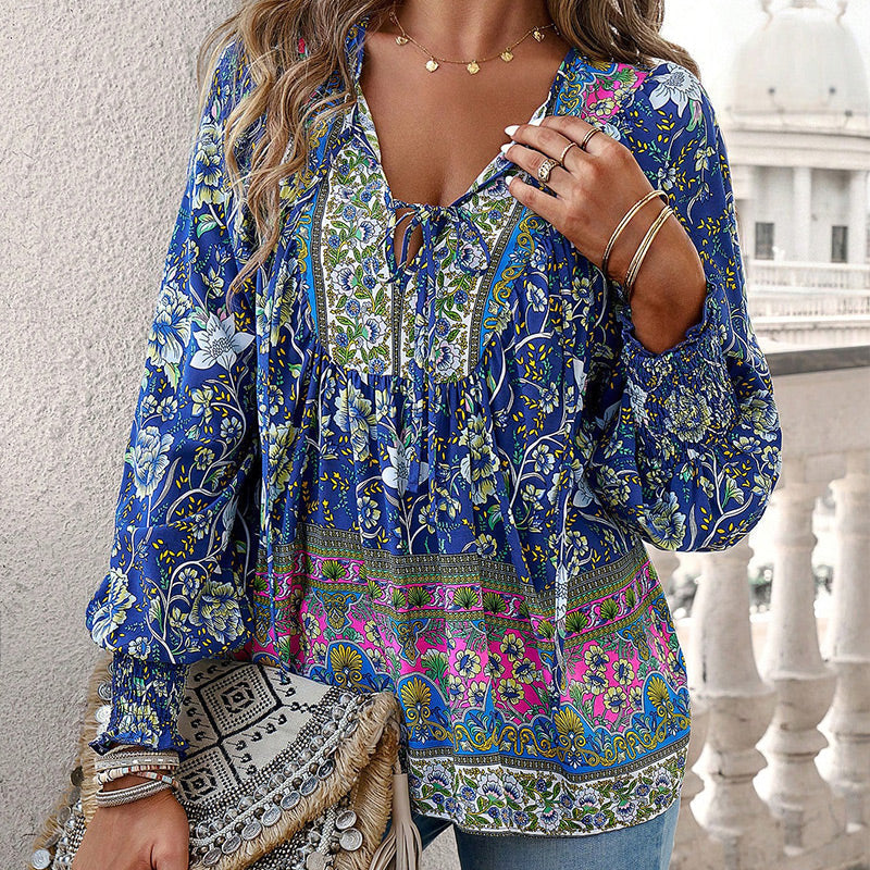 Betha | Bedrucktes Langarmshirt mit V-Ausschnitt