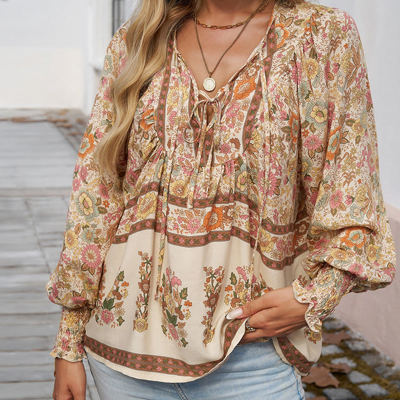 Betha | Bedrucktes Langarmshirt mit V-Ausschnitt