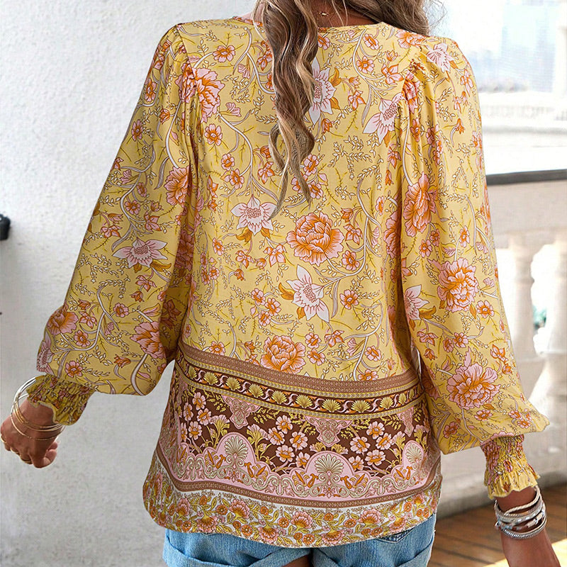 Betha | Bedrucktes Langarmshirt mit V-Ausschnitt
