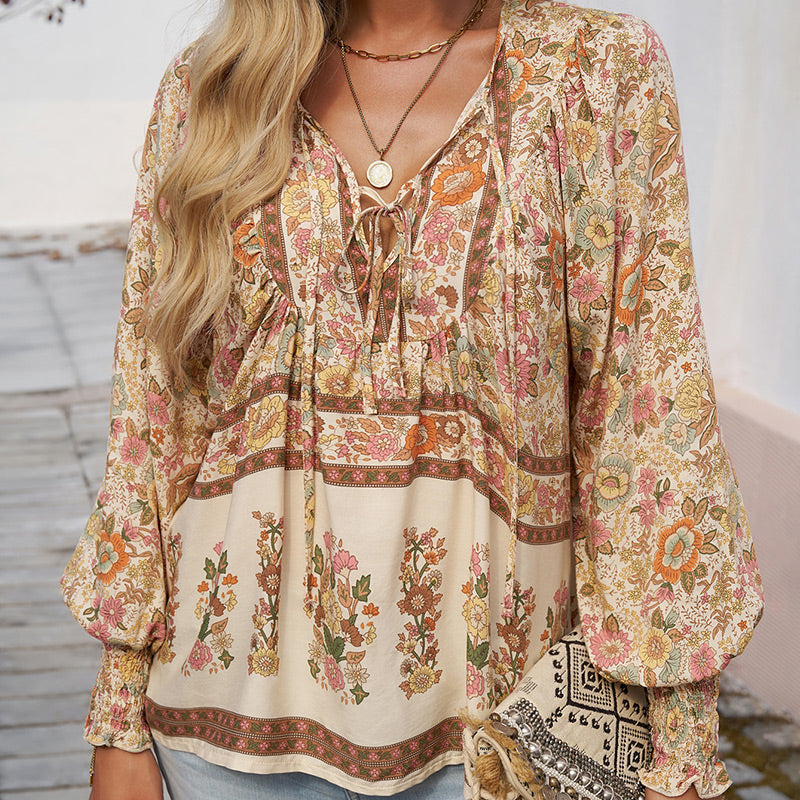 Betha | Bedrucktes Langarmshirt mit V-Ausschnitt