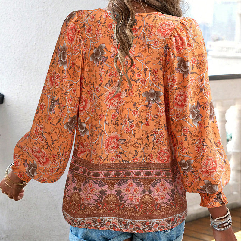 Betha | Bedrucktes Langarmshirt mit V-Ausschnitt