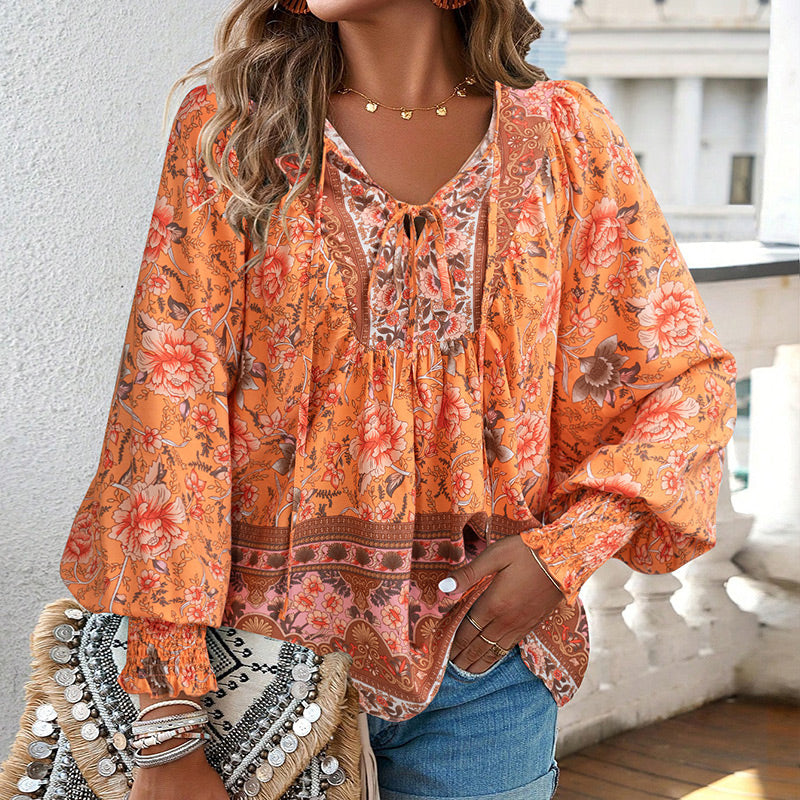 Betha | Bedrucktes Langarmshirt mit V-Ausschnitt