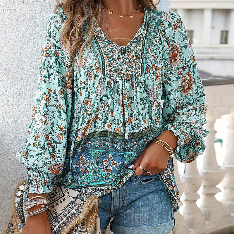Betha | Bedrucktes Langarmshirt mit V-Ausschnitt