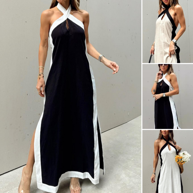 Liechelle | Elegantes Neckholder-Maxikleid mit Schlitz und offenem Rücken
