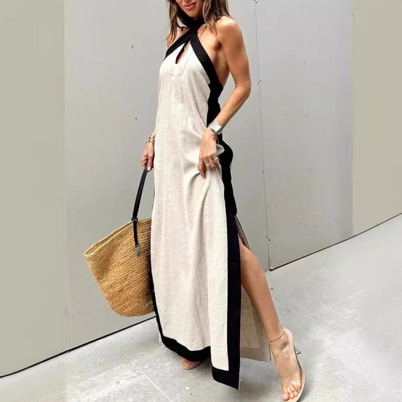 Liechelle | Elegantes Neckholder-Maxikleid mit Schlitz und offenem Rücken