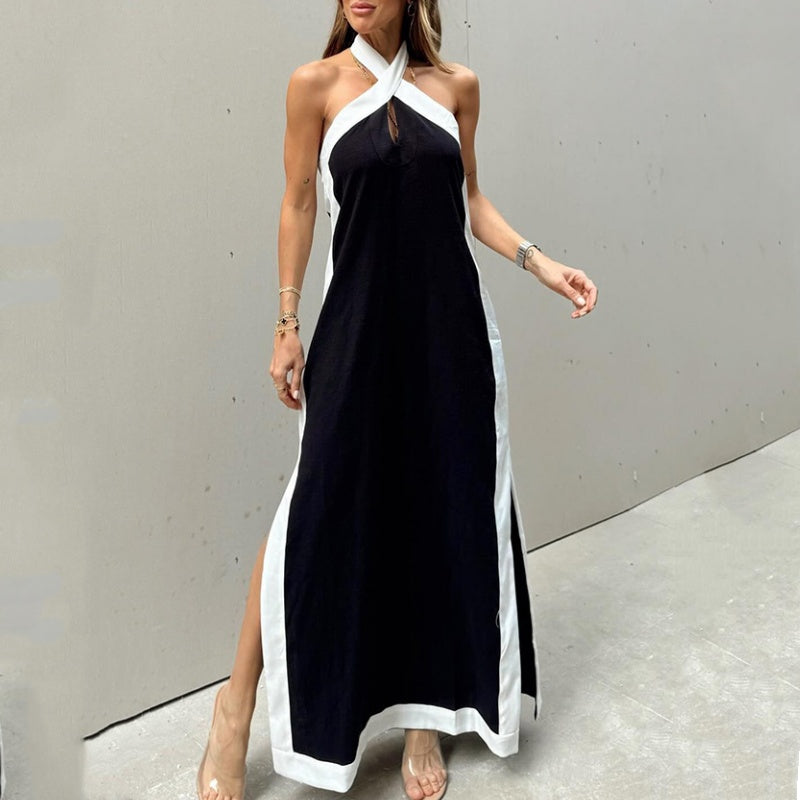 Liechelle | Elegantes Neckholder-Maxikleid mit Schlitz und offenem Rücken